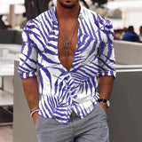 Riolio Spring Autumn Men Hawaiian Shirts Turn-down Collar Buttoned Tops Men's Casual Tropical Printed Long Sleeve Shirt Streetwear