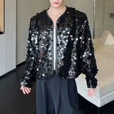Riolio  Mens Jacket Sequin Ballroom Shiny Jacket Streetwear Fashion Nightclub Stage Performance Long Sleeve Top Men'S Clothing New