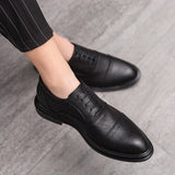 Riolio New Men Dress Shoes Leather Shoes Fashion Derby Shoes Classic Casual Business Wedding Footwear Brown Italy Male Formal Shoe