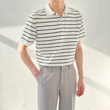 Riolio  Summer Men Clothing Black White Stripes Polo Shirts Korean Male T-shirt Versatile Fashion Casual Lapel Loose Short Sleeves Tops