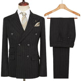 Riolio  Autumn Winter Double-Breasted Thick Stripes Suits for Men Slim Fit 2 Piece Set Blazer Pants Office Smart Casual Wedding New
