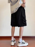 Riolio  Men's New Elastic High Waist Pocket Fashionable Solid Color Five-point Versatile Loose Casual Work Shorts