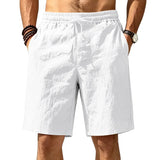 Riolio  Men Linen Blend Elastic Waist Drawstring Casual Beach Shorts