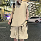 Riolio  Original Design Men's Summer Ice Silk Vest Shorts Set Sleeveless Quick Dry Comfortable Breathable Fashionable Casual Outfit
