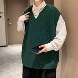 Riolio  Hong Kong style loose autumn and winter men's vest knitted sweater for outerwear trendy camisole college style V-neck loose
