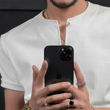 Riolio  Men T-Shirt Slim Casual Henley V-Neck Tshirt Streetwear Fashion Youth Campus Breathable Short-Sleeve Top Men'S Clothing New