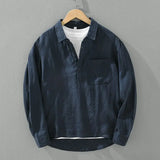 Riolio Japanese Retro Long-sleeved Linen Shirt Men's Summer New Loose Pullover Square Collar Shirt Casual Cotton Linen Top Aesthetic
