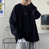 Riolio  Men's Solid Color Bottoming Shirt Spring and Autumn Long-sleeved T-shirt Japanese Top