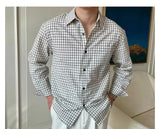 Riolio  New American Retro Men Shirts Light Luxury Textured Lapel Plaid Long Sleeve Cardigan Leisure Trendy Premium Check Blouse M-2XL