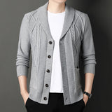 Riolio men's winter outfits Cardigan Men's  Diamond Plaid Thick Wool Warm Fashion Long Sleeved Casual Cardigan  Knitted Sweater Men