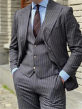 Riolio  3 Pieces Grey Stripe Design Men Suits Peaked Lapel Formal Business Man Blazer  Groom Tuxedo Classic Fit Male Outfit