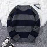 Riolio  New Loose Bottoming Sweater Casual Versatile Striped Pullover Men's Round Neck Sweater