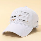 Riolio  Unisex Back Text Embroidery Street Distressed Hole Multi-Layer Fabric Baseball Cap Adjustable Size Solid Color Couples Friends