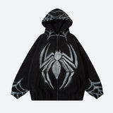 Riolio - Spider Full Zip-Up Teddy Hoodie Jacket - chill guy 90s fashion mens fashion