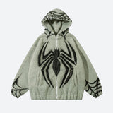 Riolio - Spider Full Zip-Up Teddy Hoodie Jacket - chill guy 90s fashion mens fashion