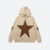 Riolio - Y2K Star Patch Zip-Up Hoodie - chill guy 90s fashion mens fashion