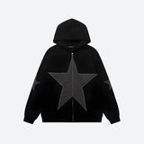 Riolio - Y2K Star Patch Zip-Up Hoodie - chill guy 90s fashion mens fashion