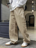 Riolio [100% Polyester Breathable Pants] Men'S Casual Corduroy Pants, Solid Color Fashionable Comfortable Breathable Waistband Straight-Leg Trousers, Streetwear Outdoor Activity Essential, 100% Polyester Non-Stretch Fabric, A