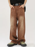 Riolio [Multi Pocket Loose Denim Pants] Men's white multi pocket loose straight leg denim workwear pants, new product, American solid color trendy casual pants