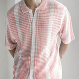 Riolio New Striped Color-Blocked Shirt for Spring And Summer, Men'S Casual Knitted Short-Sleeve Shirt, Simple And Stylish Breathable Beach Shirt.