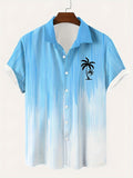 Riolio Men's Lightweight Gradient Palm Tree Short Sleeve Shirt - Button-Up, Breathable Polyester, Ideal for Vacation & Casual Wear, Palm Tree Decor