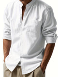 Riolio Casual Stand Collar Long Sleeve Breathable Pocket Button Shirt for Men, Spring/Fall