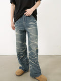 Riolio Men's Vintage Loose Fit Jeans - Cotton Blend, Striped Pattern, Casual Street Dance Party Ripple Denim Pants