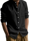 Riolio Casual Stand Collar Long Sleeve Breathable Pocket Button Shirt for Men, Spring/Fall
