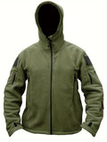 Riolio Windproof Fleece Jacket - Men's Cozy Hooded Coat - Zipper, Solid Color, Multiple Pockets for Autumn and Winter