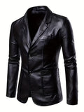 Riolio Men's Casual Faux Leather Blazer - Slim Fit, Button-Up Jacket with Pockets for Spring & Fall