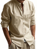 Riolio Casual Stand Collar Long Sleeve Breathable Pocket Button Shirt for Men, Spring/Fall
