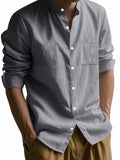 Riolio Casual Stand Collar Long Sleeve Breathable Pocket Button Shirt for Men, Spring/Fall