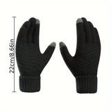 Riolio 1pair Winter Touch Screen Gloves Men's Full Finger Imitation Fur Warm Stretch Knitted Gloves Thick Crochet Gloves, Ideal Choice For Gifts, Suitable For Thin People