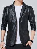 Riolio Men's Casual Faux Leather Blazer - Slim Fit, Button-Up Jacket with Pockets for Spring & Fall