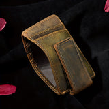 Riolio [Slim Wallet with Magnetic Clip] Vintage Style Men's Slim Wallet, Top Layer Cowhide Leather with Polyamide, Solid Color, Buckle Detail, Non-Braided Weave, with Magnetic Money Clip and Card Holder, Leather Wallet