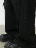 Riolio Men's Black Ripped Jeans - Distressed Denim, Loose Fit, Cotton Blend, Casual Streetwear for Skateboarding & Parties