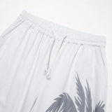 Riolio Men's Linen Pants Trousers Summer Pants Beach Pants Drawstring Elastic Waist Print Coconut Tree Comfort Daily Vacation Beach 20% Linen Vacation Fashion White