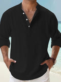 Riolio Men's Linen Shirt Popover Shirt Casual Shirt Beach Shirt Black White Pink Long Sleeve Plain Henley Spring & Summer Hawaiian Holiday Clothing Apparel