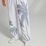 Riolio Men's Linen Pants Trousers Summer Pants Beach Pants Drawstring Elastic Waist Print Coconut Tree Comfort Daily Vacation Beach 20% Linen Vacation Fashion White