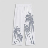 Riolio Men's Linen Pants Trousers Summer Pants Beach Pants Drawstring Elastic Waist Print Coconut Tree Comfort Daily Vacation Beach 20% Linen Vacation Fashion White