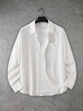 Riolio Men's long-sleeved shirt, casual style in plain color, buttoned collar with pockets and openwork design, very suitable for daily leisure, spring and summer