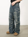 Riolio Men's Vintage Loose Fit Jeans - Cotton Blend, Striped Pattern, Casual Street Dance Party Ripple Denim Pants
