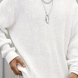 Riolio Men's Soft White Waffle Knit Long Sleeve Pullover - Casual Loose Fit Round Neck Sweater, Lightweight & Breathable for All Seasons