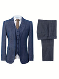 Riolio Mens Tweed Wool Herringbone Wedding Suit Prom Tuxedos 3pcs Peak Lapel Dress