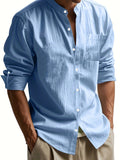 Riolio Casual Stand Collar Long Sleeve Breathable Pocket Button Shirt for Men, Spring/Fall