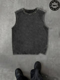 Riolio Single-sided Printing, 100% Retro Washed Pure Cotton Round Neck Vest, Men'S Sleeveless Vest Retro Washed For All Seasons - Must-have Gift - High-quality Material 230g