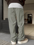 Riolio [100% Polyester Breathable Pants] Men'S Casual Corduroy Pants, Solid Color Fashionable Comfortable Breathable Waistband Straight-Leg Trousers, Streetwear Outdoor Activity Essential, 100% Polyester Non-Stretch Fabric, A