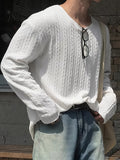Riolio Men's Casual Long Sleeve Knit T-Shirt with 3D Spiral Texture - Soft Polyester, Loose Fit, Round Neck, Machine Washable - Perfect for Casual Attire