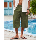 Riolio Men's Linen Shorts Summer Shorts Beach Shorts Pocket Drawstring Elastic Waist Plain Comfort Breathable Calf-Length Holiday Vacation Beach Hawaiian Boho Dark Khaki Black