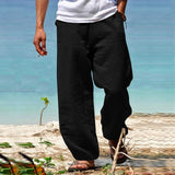 Riolio Men's Linen Pants Trousers Summer Pants Beach Pants Elastic Waist Wide Leg Straight Leg Plain Breathable Soft Yoga Casual Daily Fashion Streetwear Loose Fit Black White